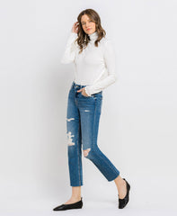 VERVET by Flying Monkey LEIGH HiRise Distressed Slim Straight Jean