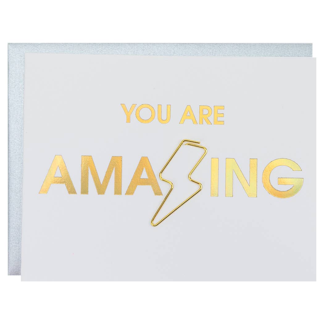 YOU ARE AMAZING - Lightning Bolt Paper Clip Letterpress Card