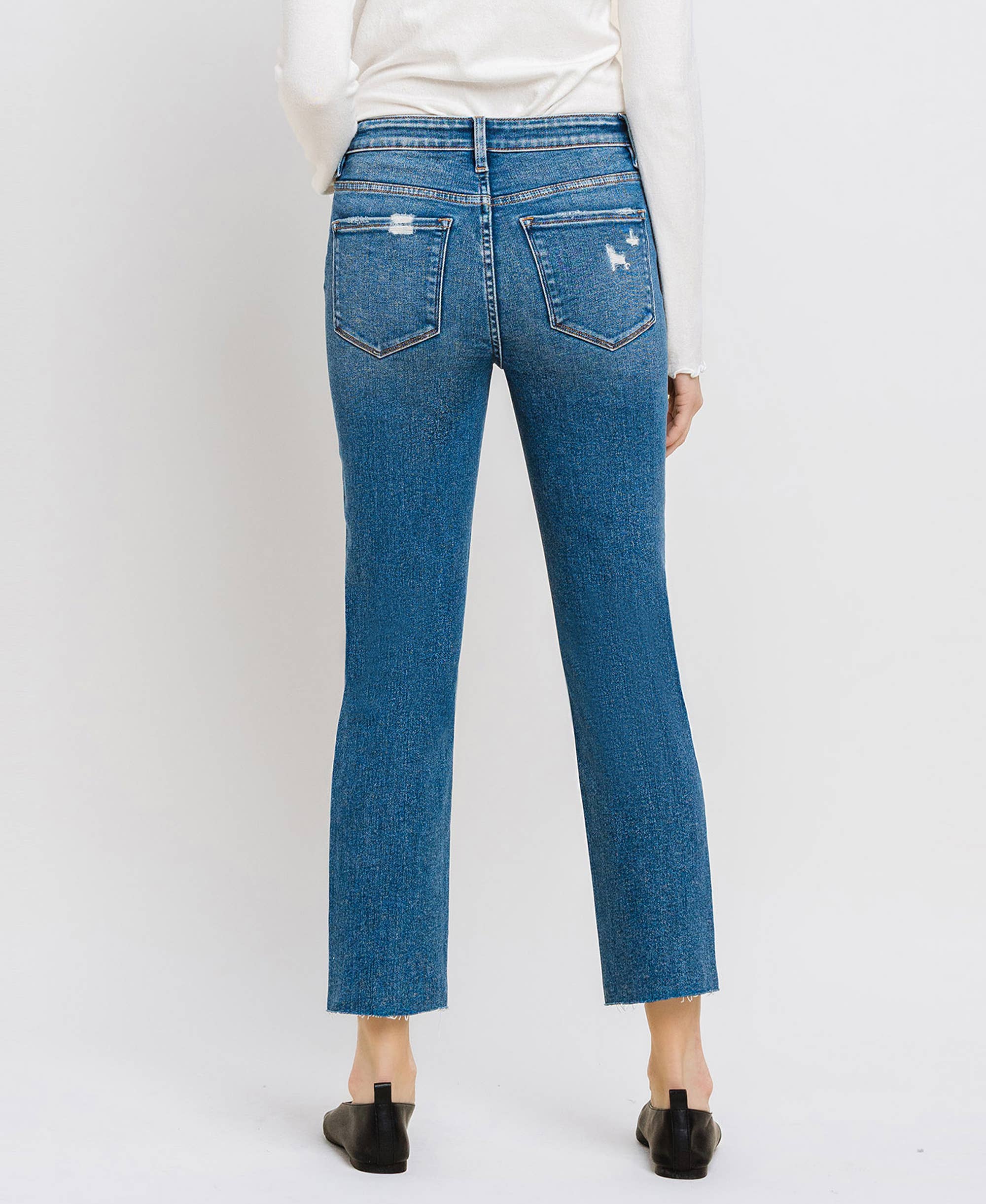 VERVET by Flying Monkey JEANNE HiRise Distressed Slim Straight Jean