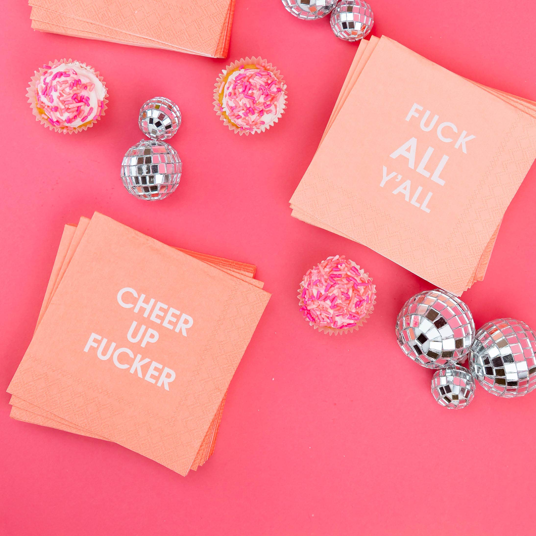 CG Cheer Up Fucker - Pink Cocktail Napkins