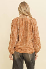 PICCADILLY Velvet Burnout Open SmockNeck Top