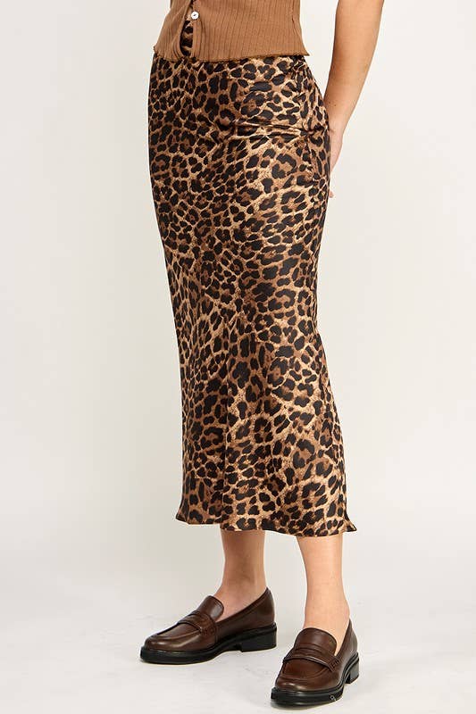 ADDISON Leopard Bias Cut Midi Skirt