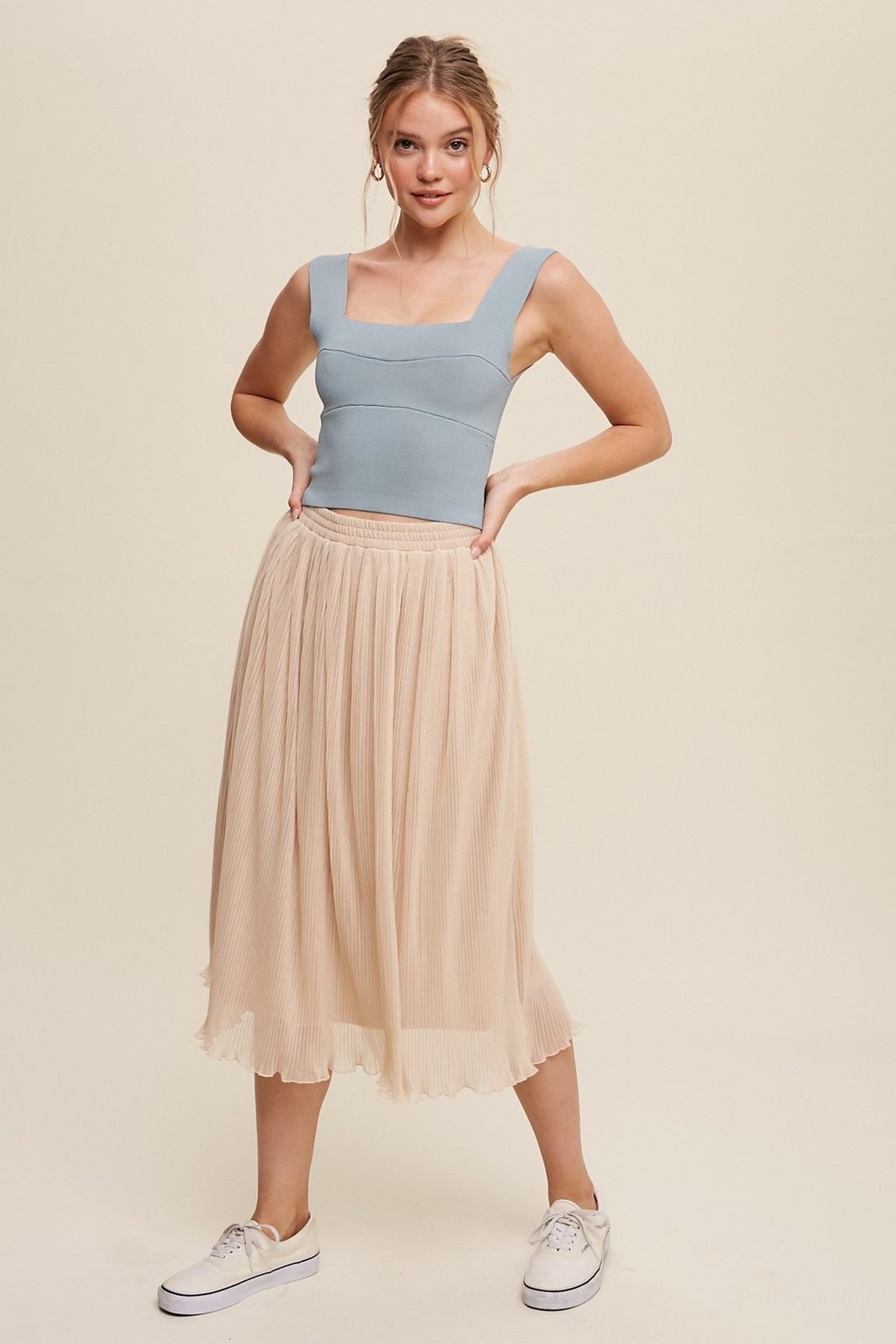 MAUDE Mesh Pleated Midi Skirt