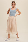 MAUDE Mesh Pleated Midi Skirt