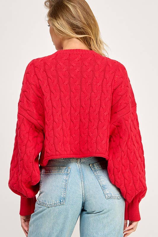 FIRST DIBS CableKnit WaistCrop CrewNeck Sweater Top