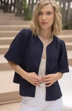 BRIAR Pearl Detail PuffSleeve TextureKnit Cardigan Top