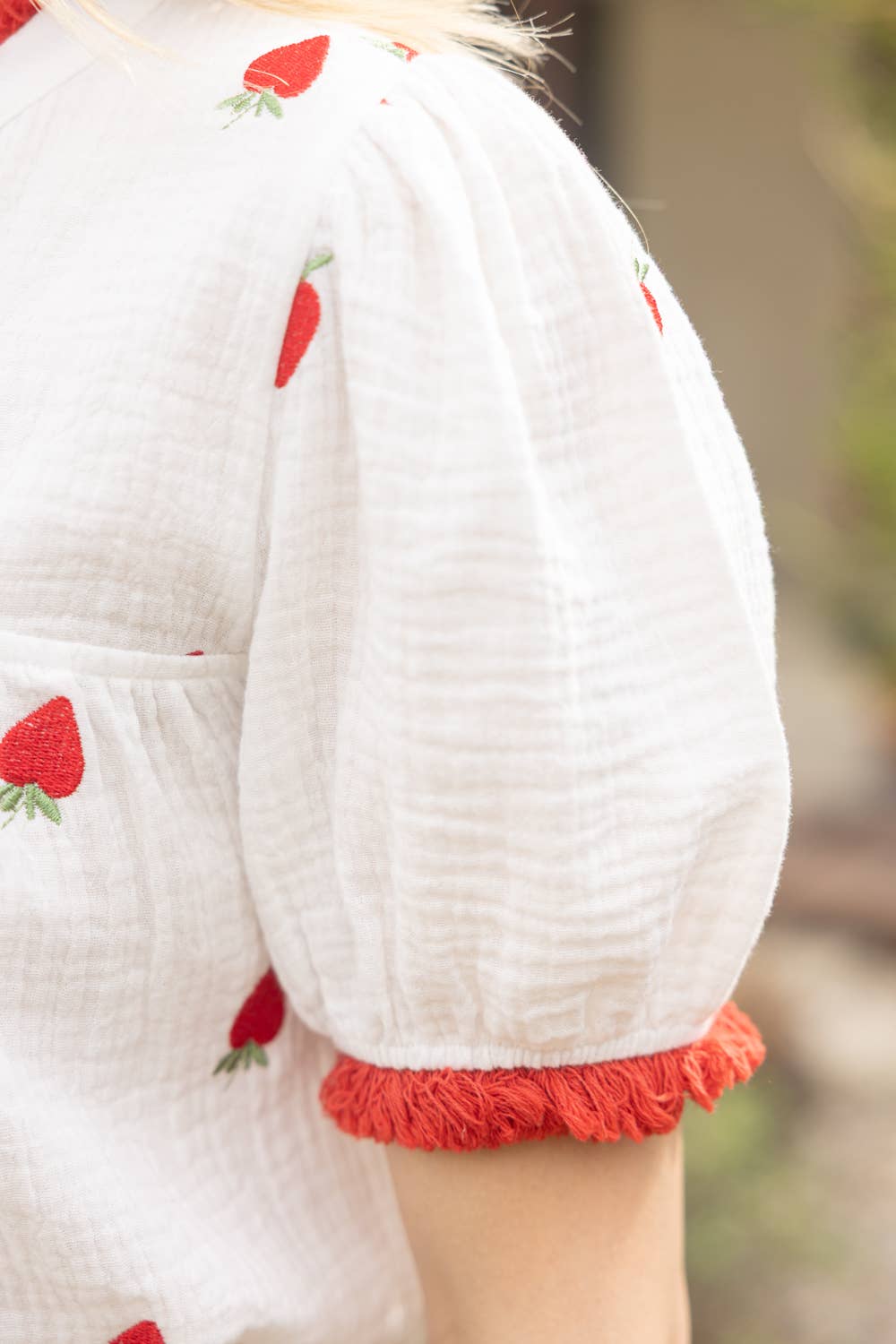 NORA Strawberry Embroidery Gauze Top