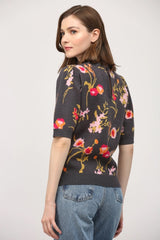 SOMERSET Floral JacquardKnit PuffSleeve Sweater