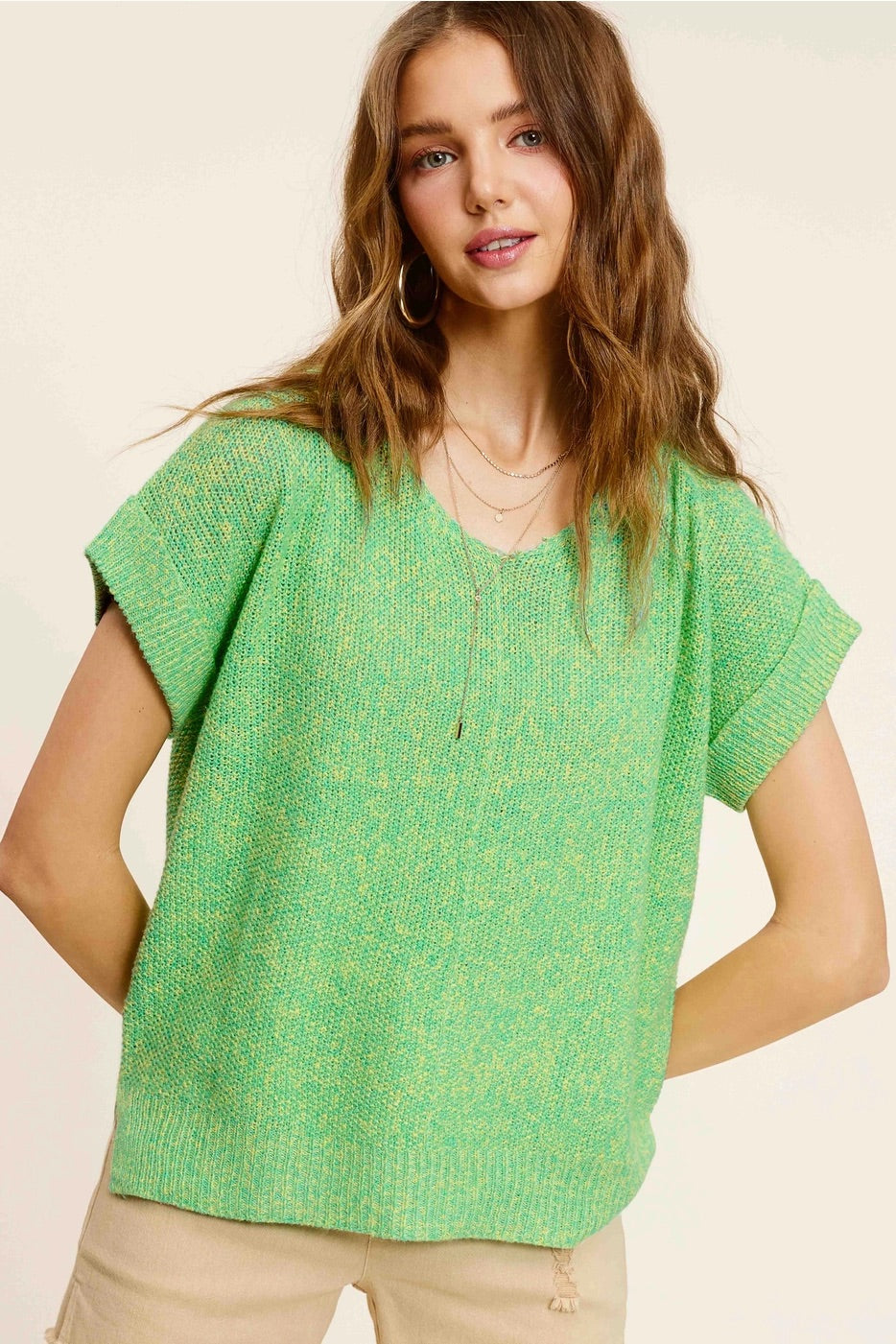 EMORY Lightweight V-Neck Short Sleeve Knit Top