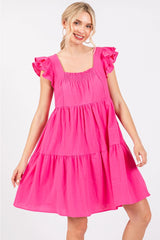 CAMEO Tiered Ruffle FlutterSleeve Poplin Dress