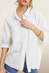 SHEEN Button Down Soft Washed Gauze Short Sleeve Top