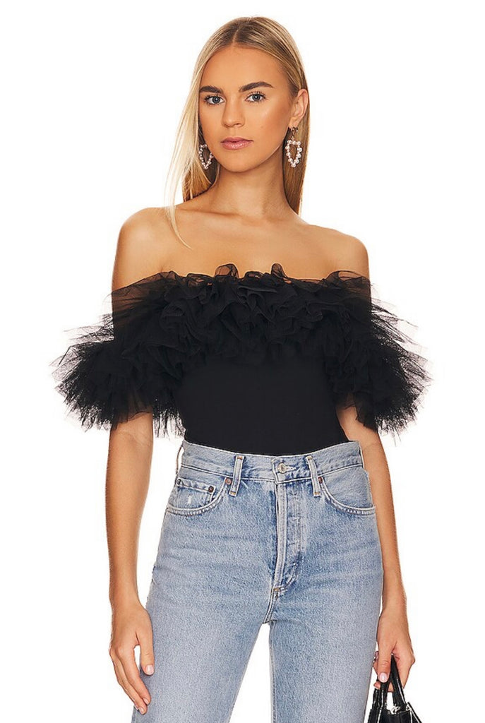 FREE PEOPLE Tulle BIG LOVE Bodysuit – Silver Accents