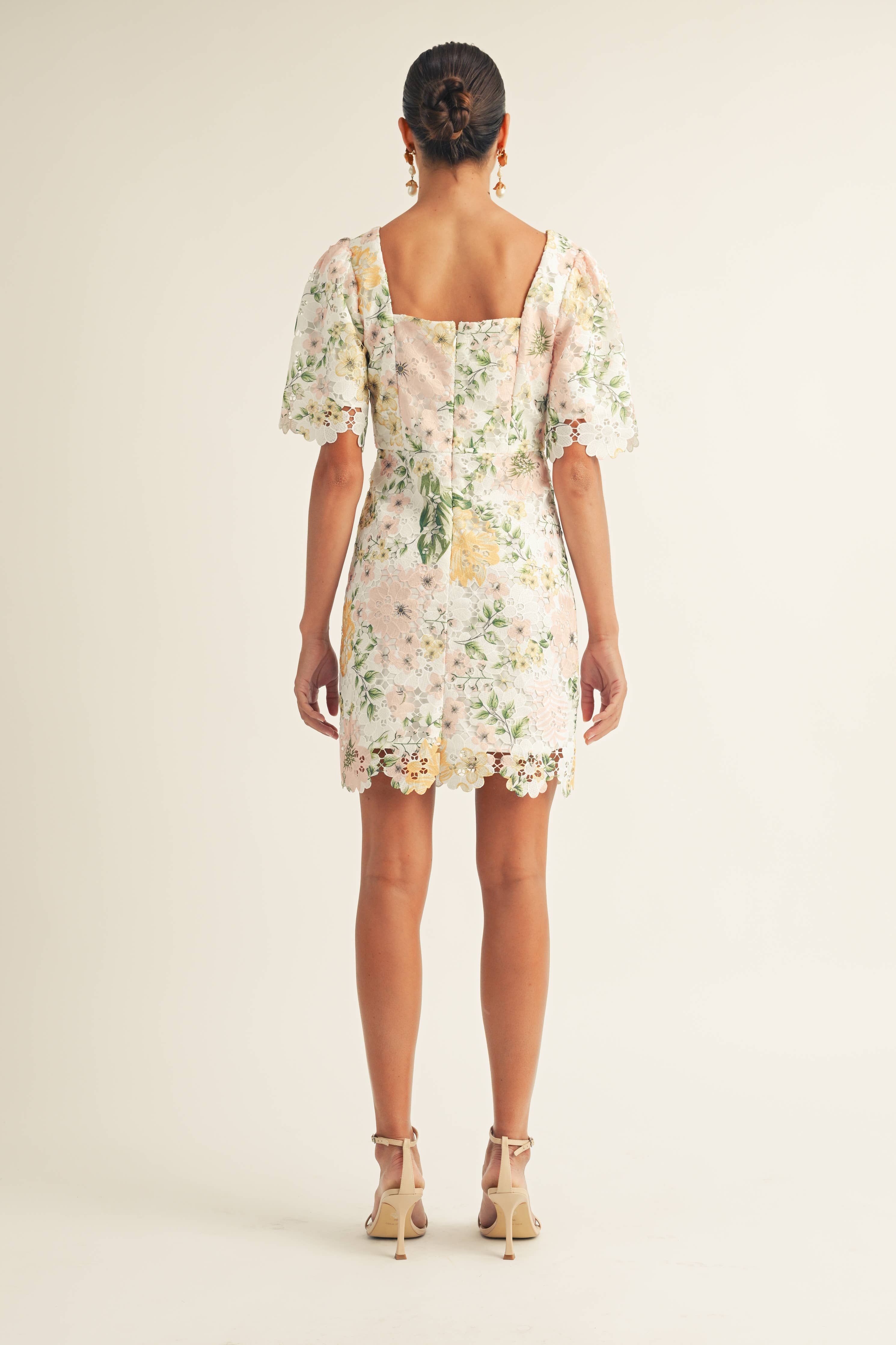 AROSE STUDIO Floral DEANNA Lace Square Neck Dress