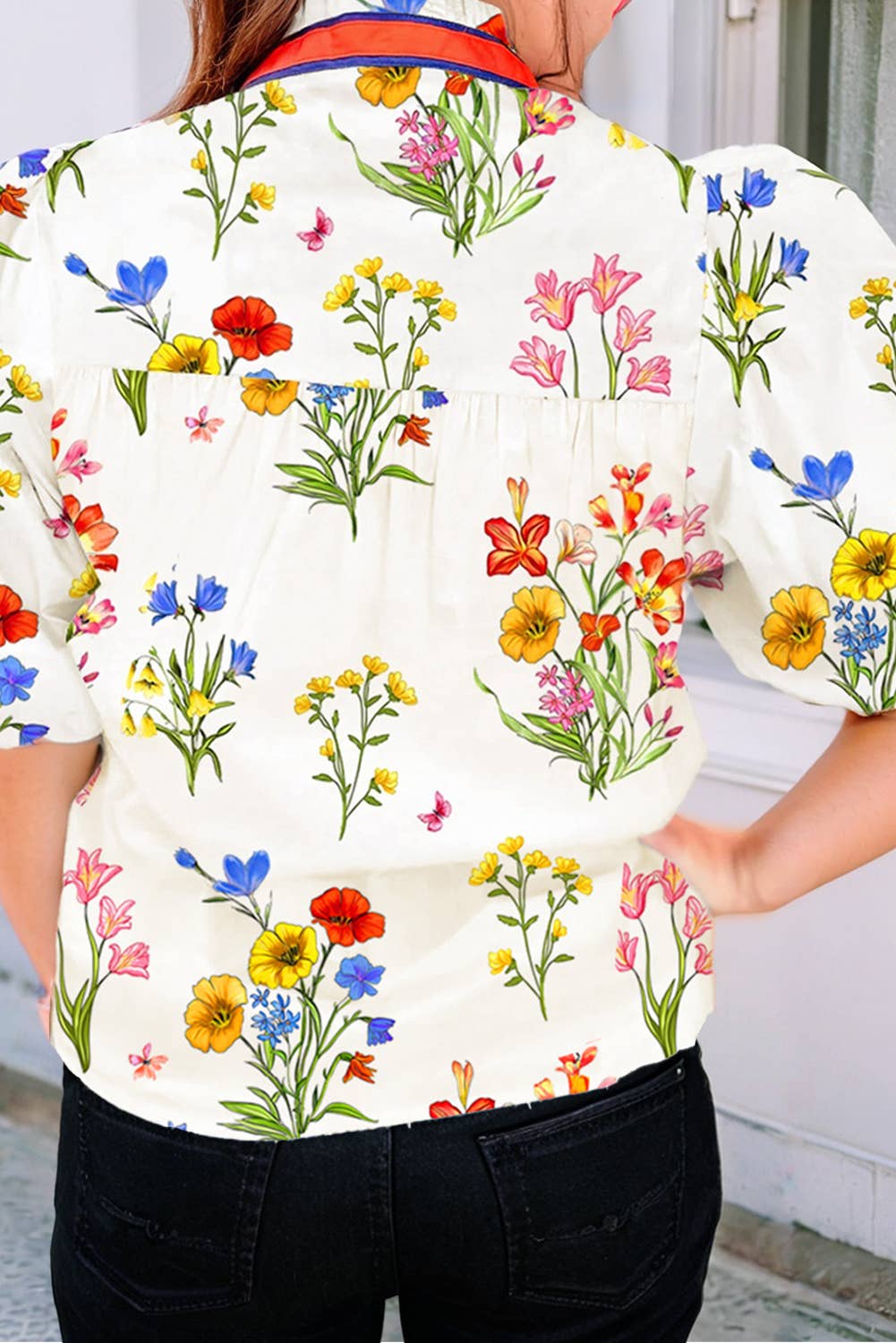 HEAT Floral V Neck Stripe Placket Top