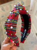 BRIANNA CANNONTartan Plaid Headband with Crystals and Pearls