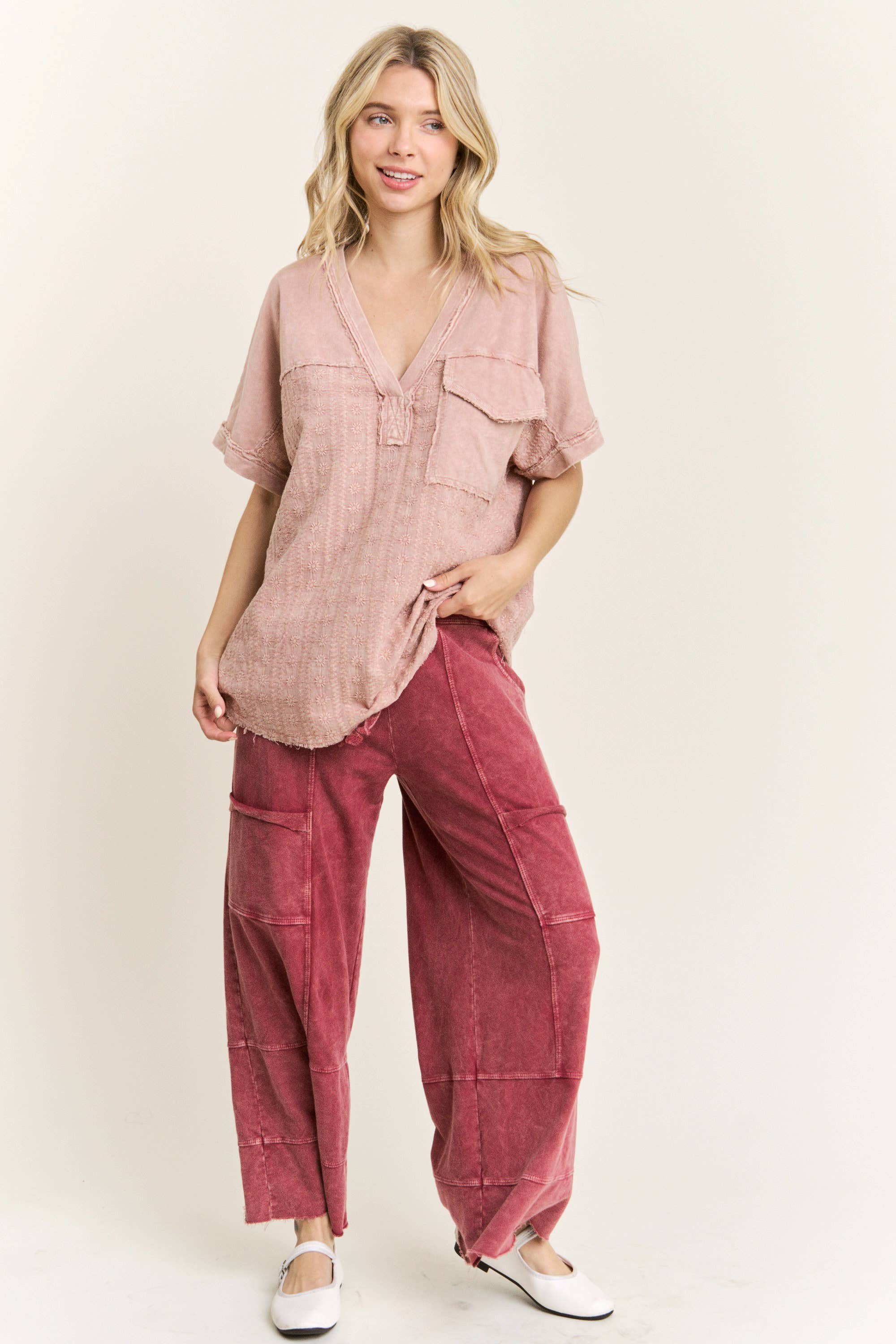 ECHOES Mineral Wash Wide leg Cropped pants
