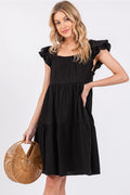CAMEO Tiered Ruffle FlutterSleeve Poplin Dress