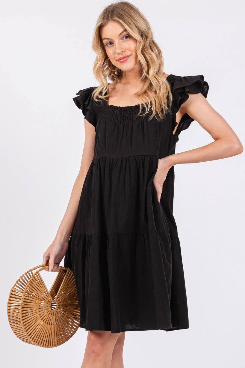 CAMEO Tiered Ruffle FlutterSleeve Poplin Dress
