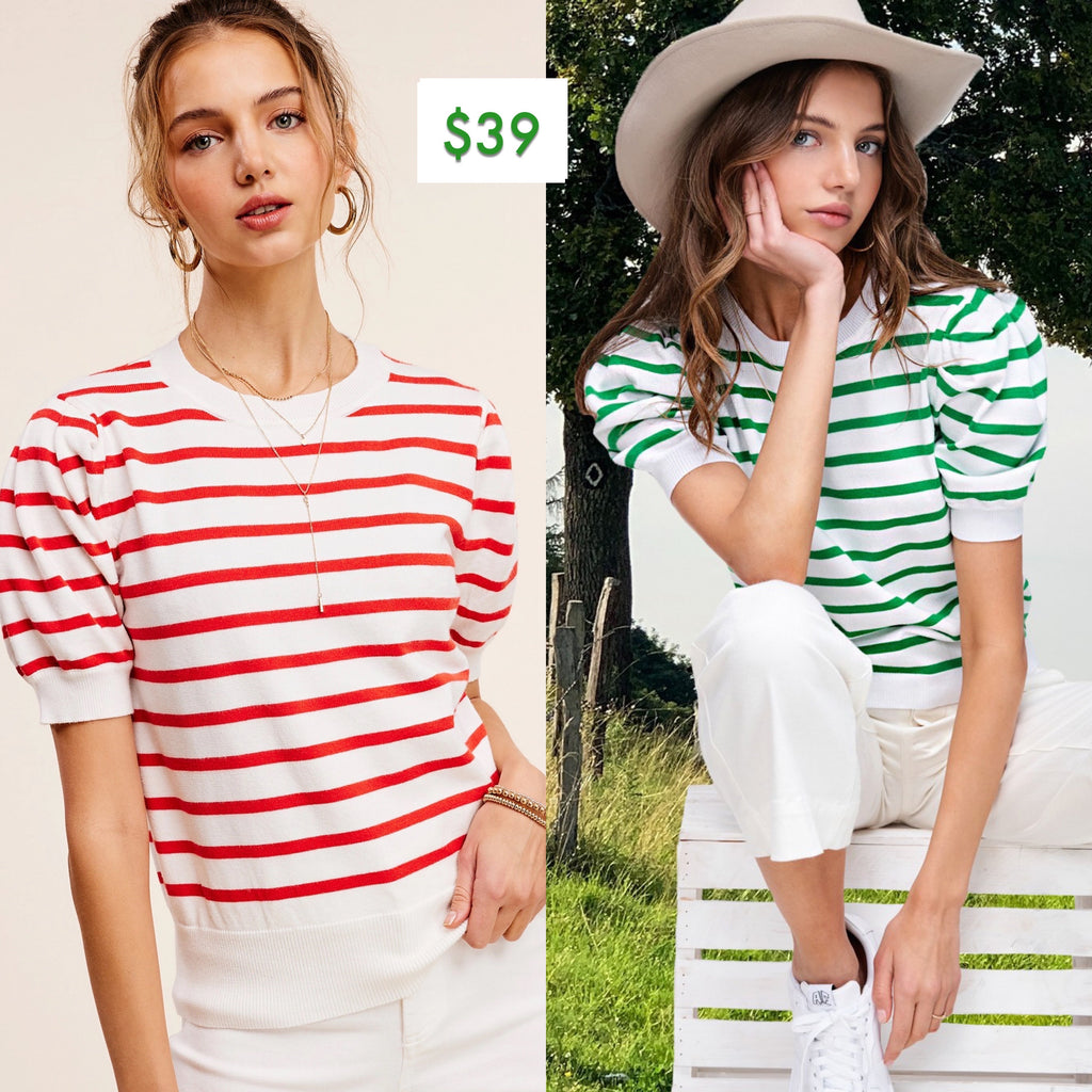MILLY Stripe PuffSleeve Knit Top