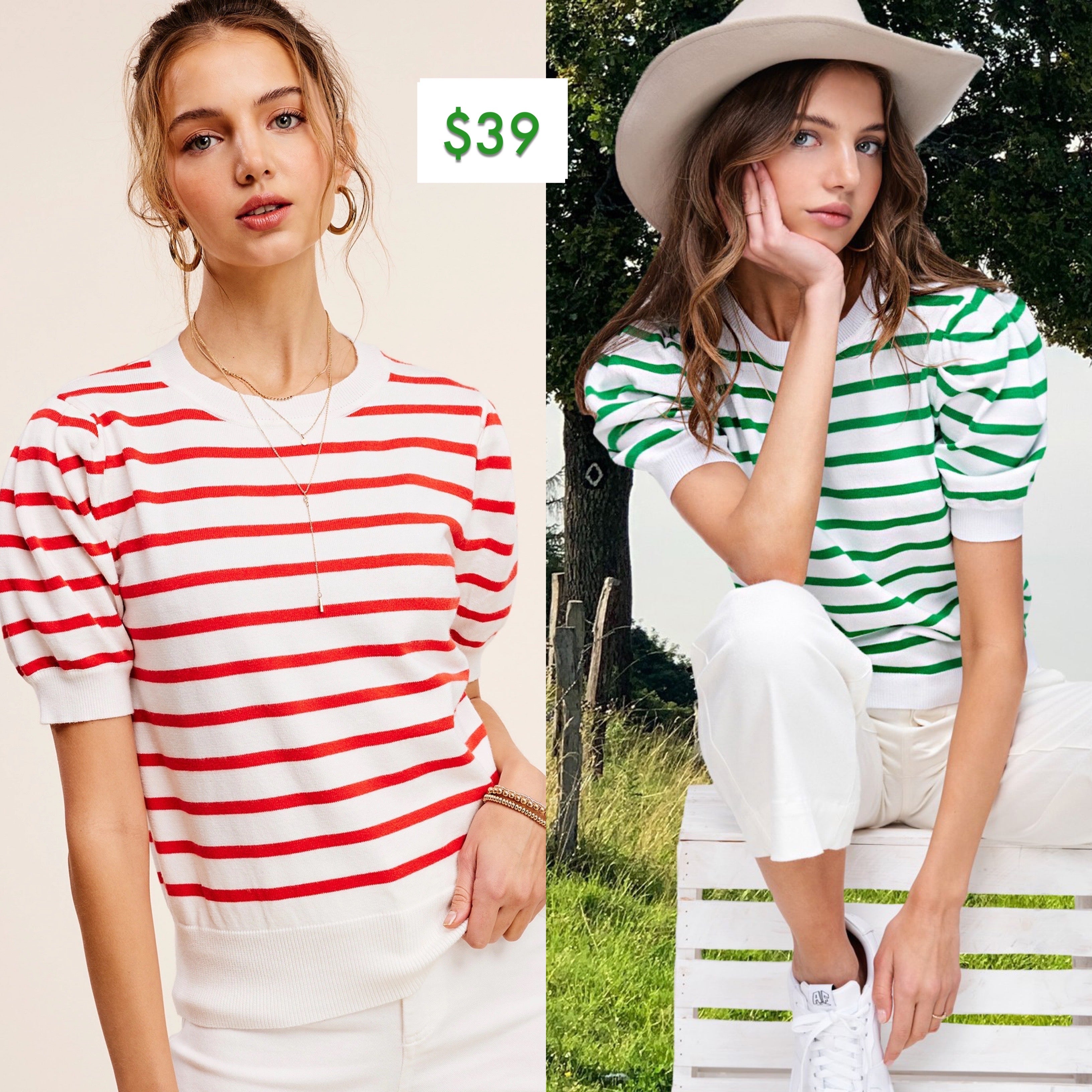 MILLY Stripe PuffSleeve Knit Top