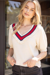 MARMONT MultiColor Striped V-Neck Sweater Top