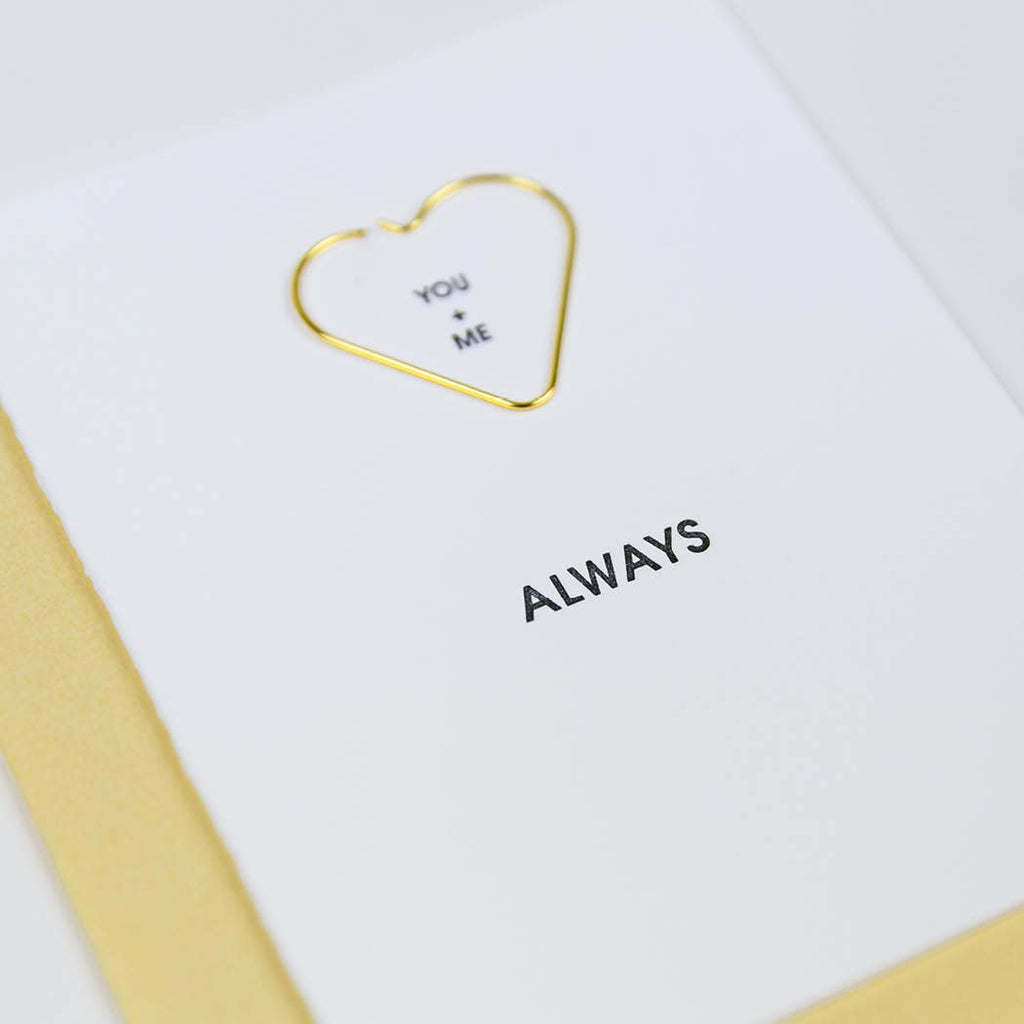 You + Me Always - Heart Paper Clip Letterpress Greeting Card