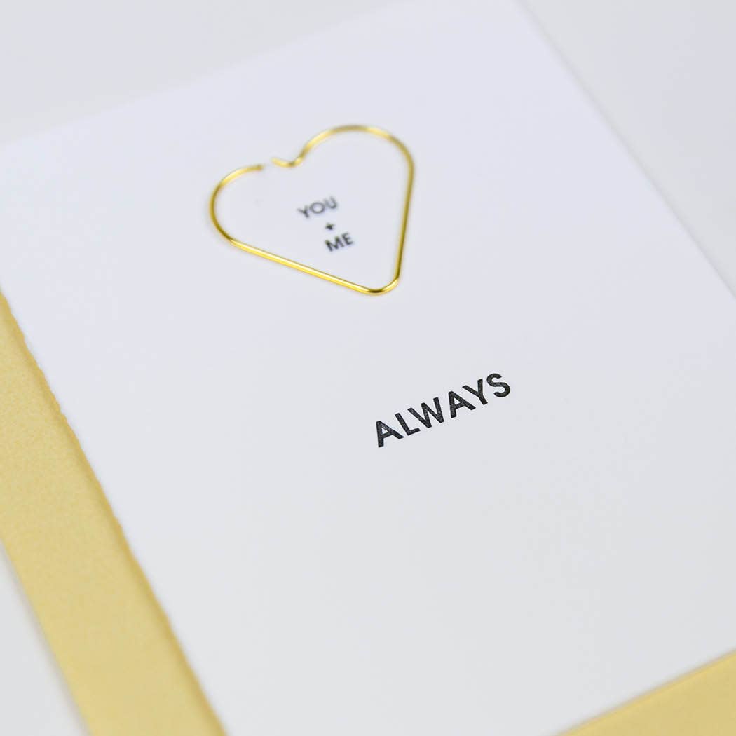 You + Me Always - Heart Paper Clip Letterpress Greeting Card
