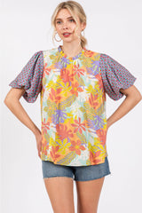 IN MY HEAD Contrast Floral Print Blouse Top