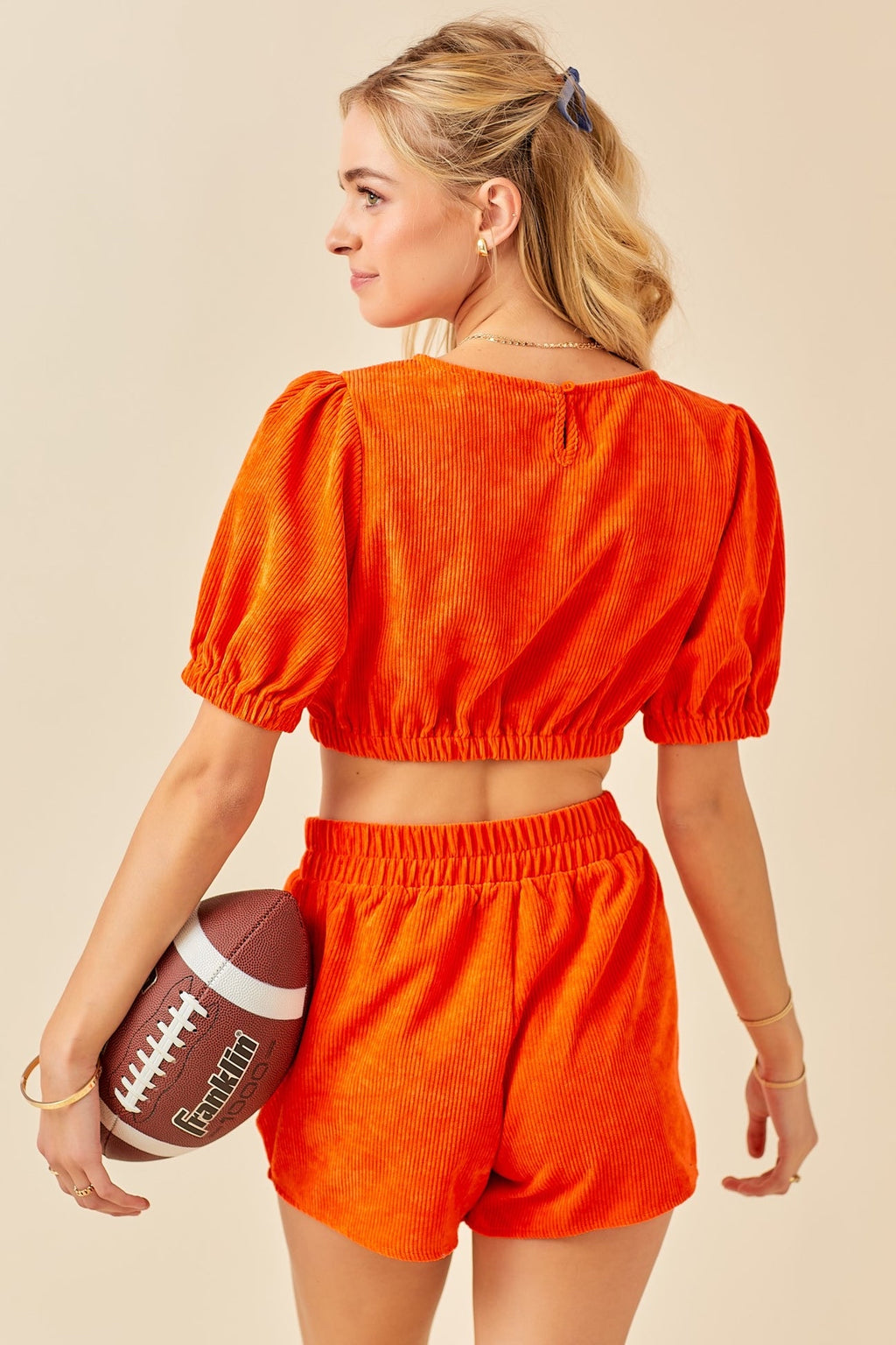 EASY DOES IT 2pc PuffSleeve MiniCord Top/Short Set