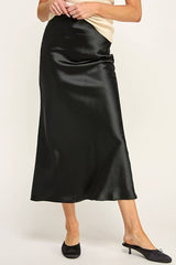 SATIN EFFECT MIDI SKIRT: Red / M