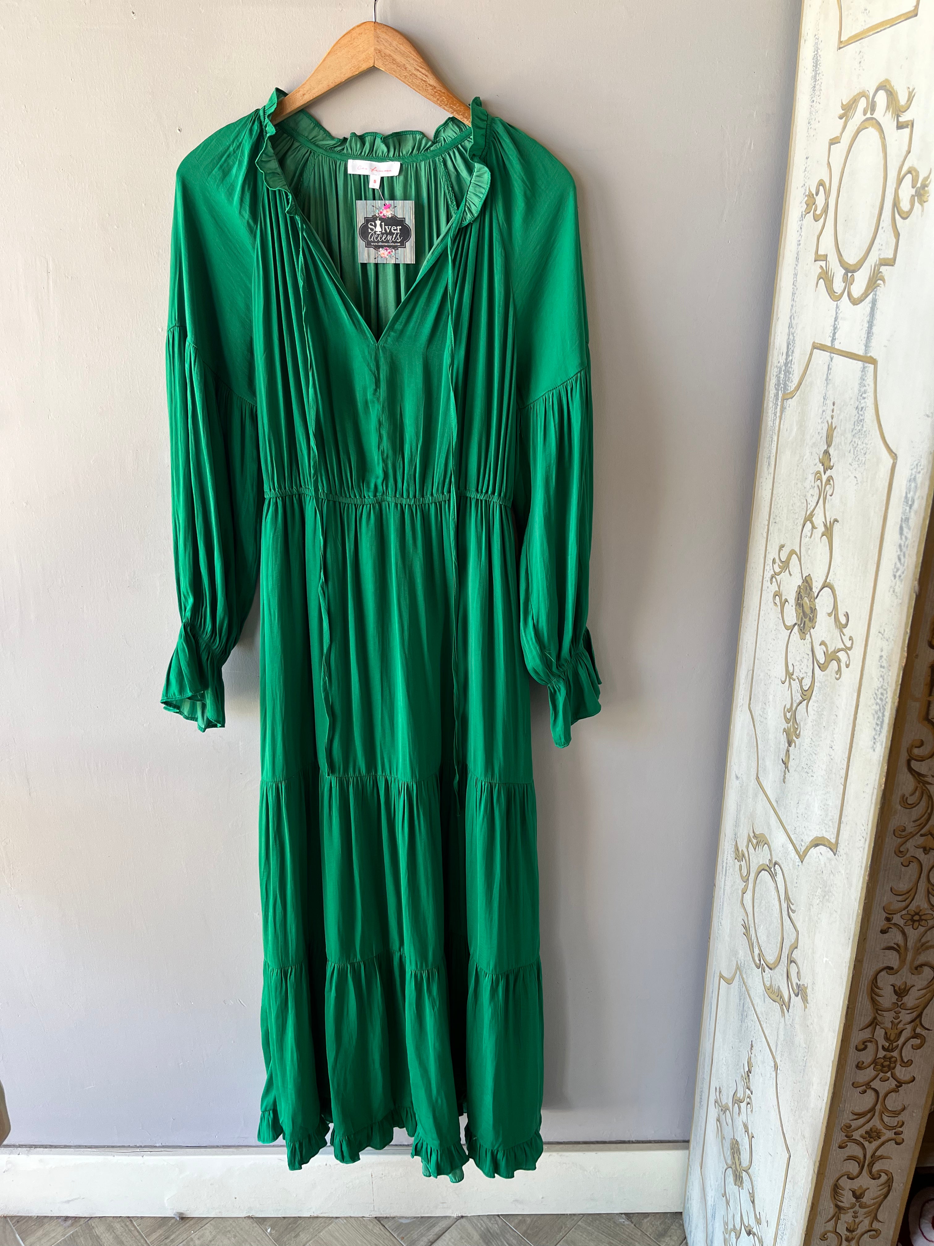 MASQUERADE Wash Satin Tier Maxi Dress