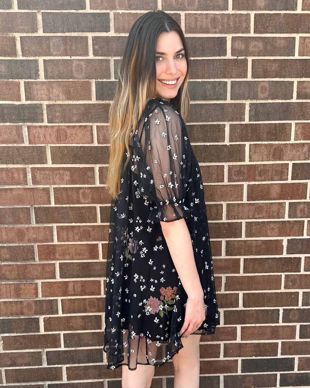 FREE PEOPLE Floral WITH LOVE Mesh Overlay Dress