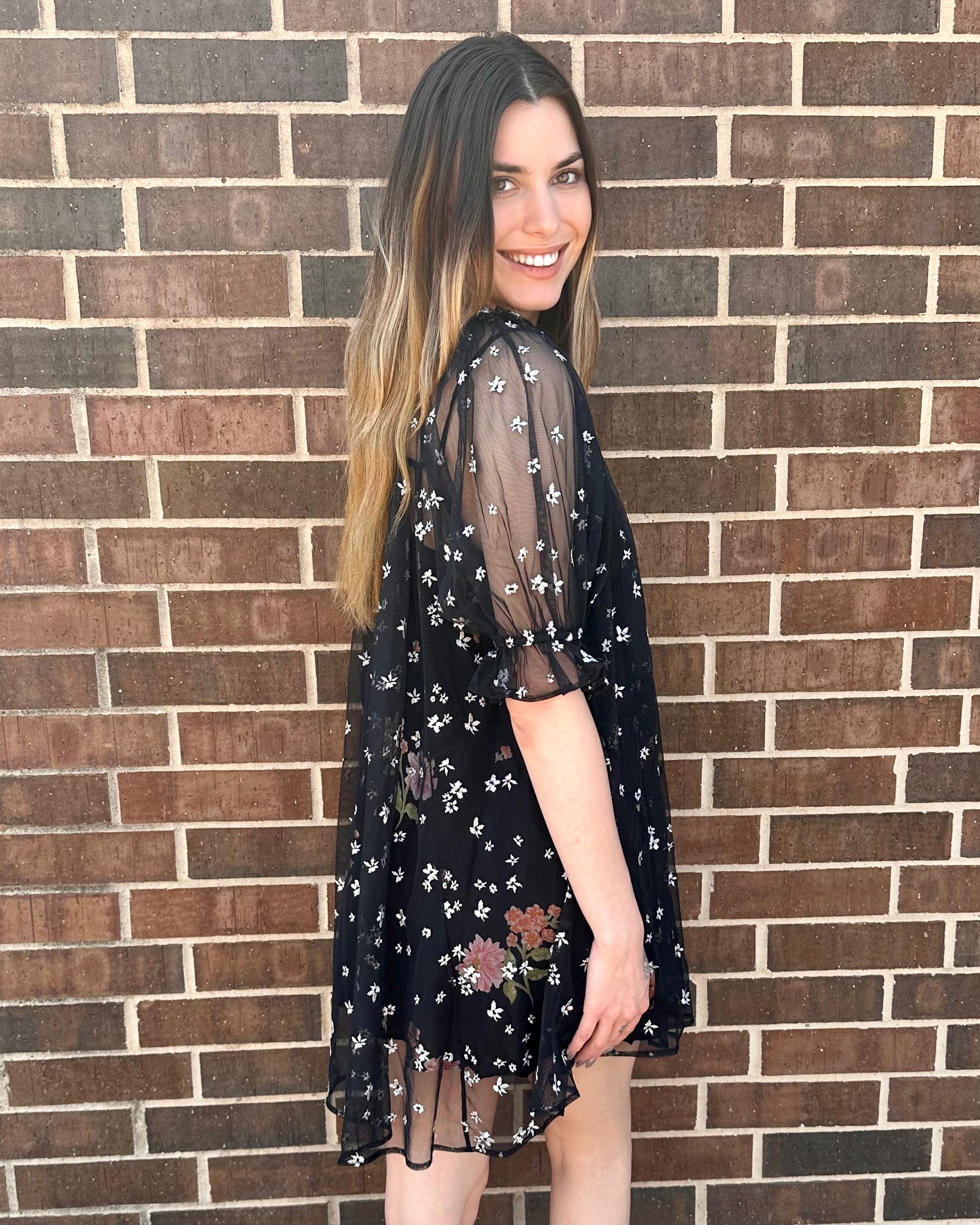 FREE PEOPLE Floral WITH LOVE Mesh Overlay Dress