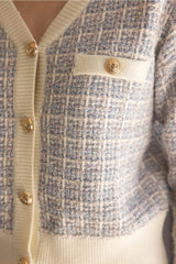 MOMENT Tweed GoldButton Knit Cardigan Top