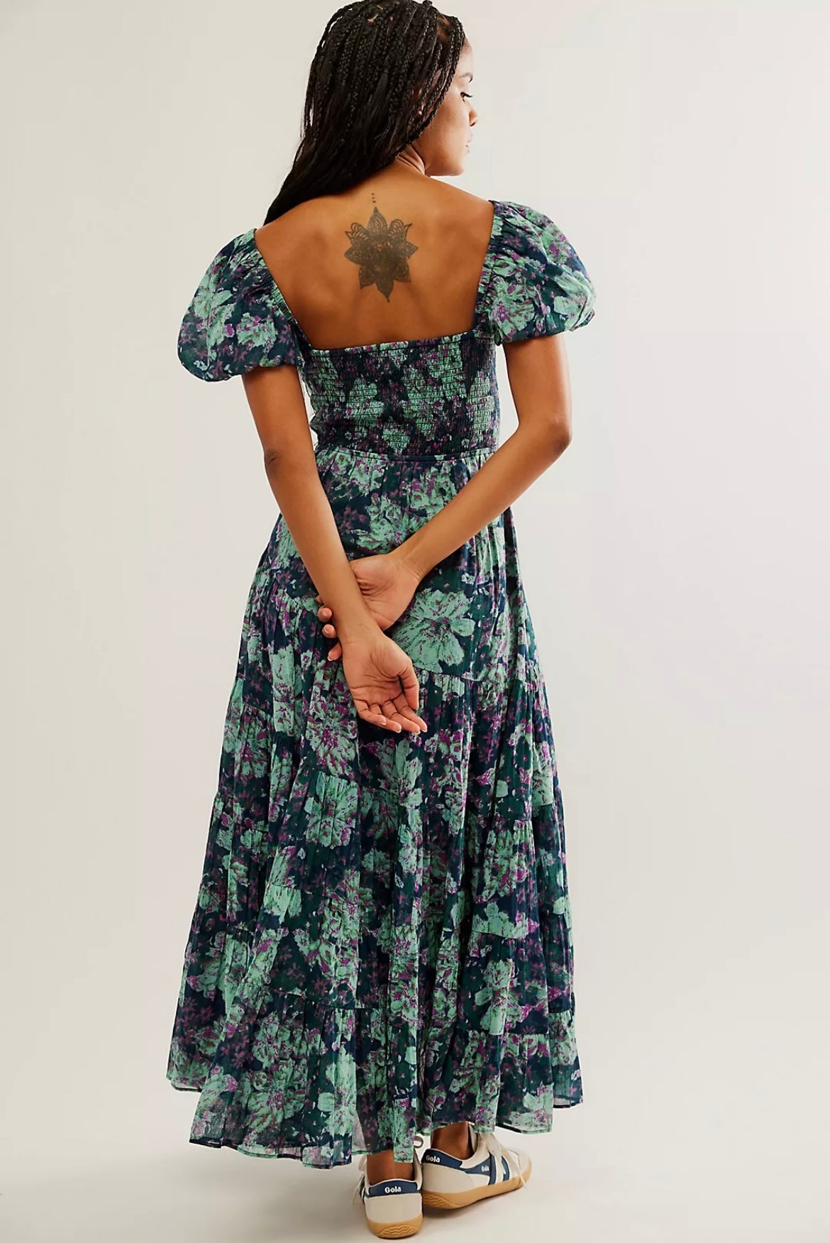 FREE PEOPLE Floral SUNDRENCHED Short Sleeve Maxi Dress