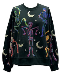 QUEEN OF SPARKLES Sequin DANCING SKELETONS Sweatshirt