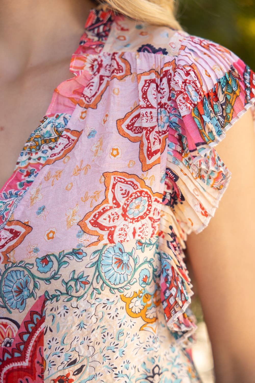 UNRAVEL PleatSleeve Paisley Button Down Top