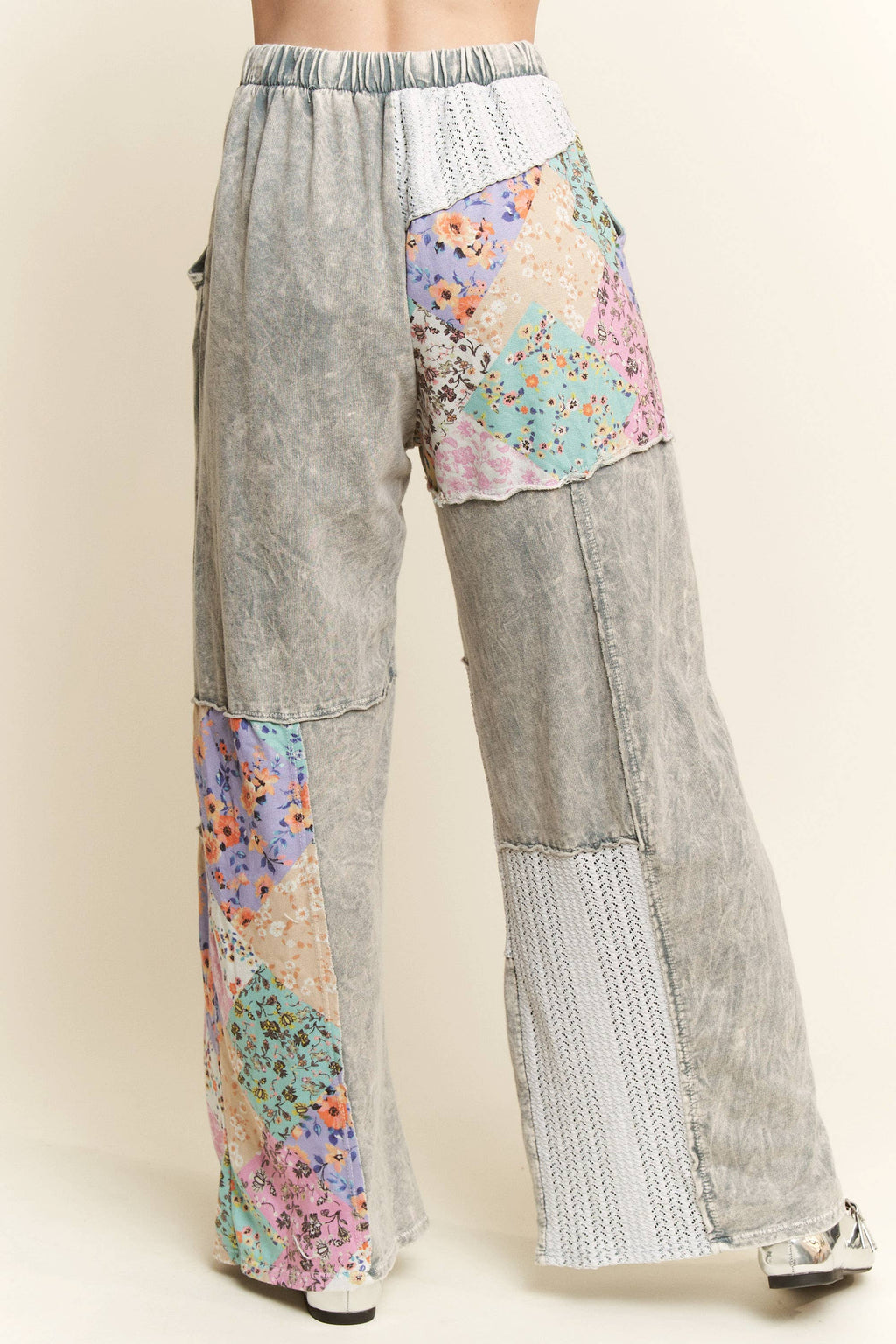 MERE Mineral Washed Floral WaveKnit Jacquard Patchwork Pants