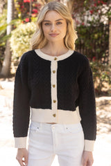 PARK Contrast Trim Heart Button Sweater Cardigan