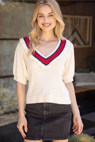 MARMONT MultiColor Striped V-Neck Sweater Top