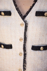 EMILY Contrast Braid Gold Button Tweed Jacket