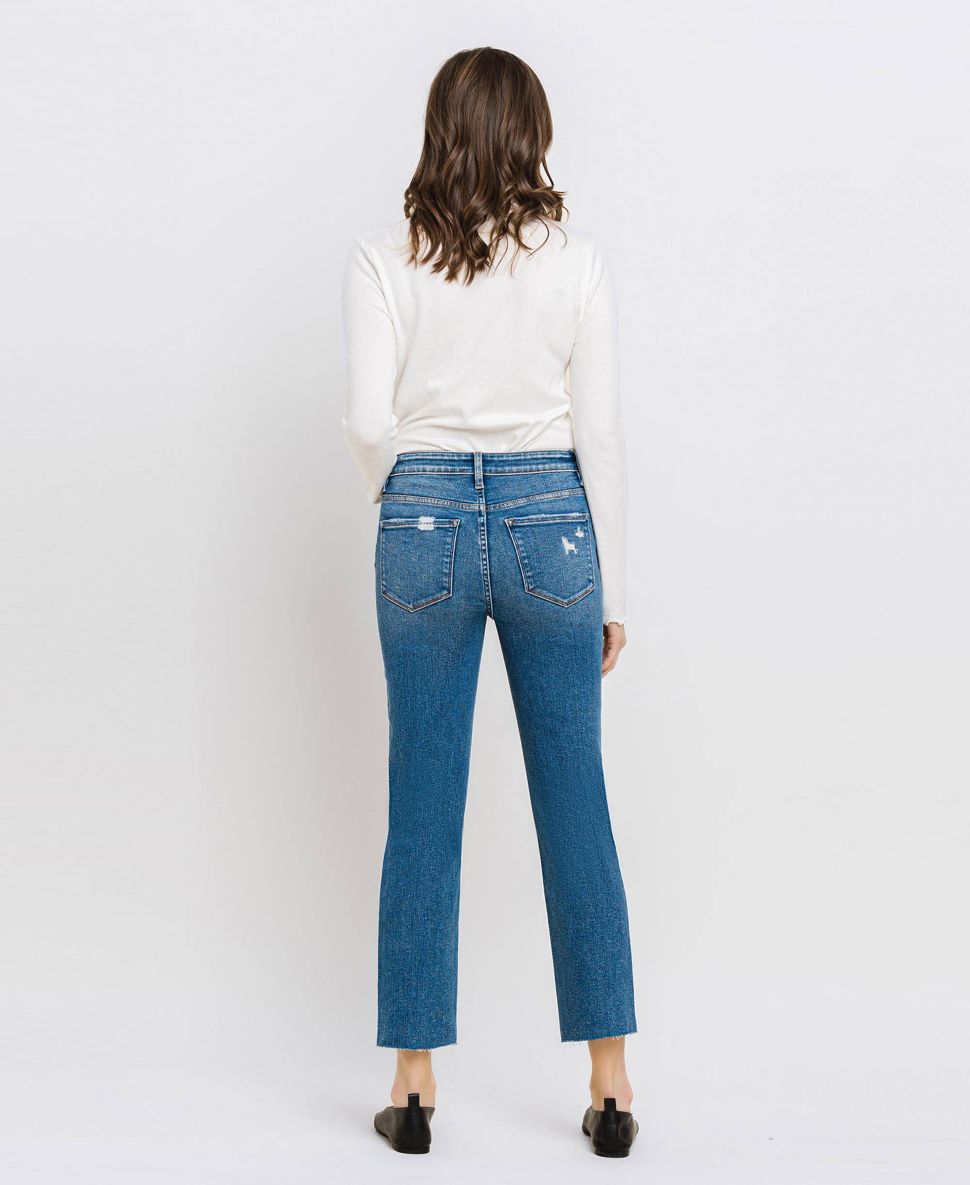VERVET by Flying Monkey JEANNE HiRise Distressed Slim Straight Jean