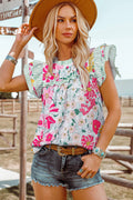 SOURCE Floral Contrast RuffleTrim Short Sleeve Woven Top