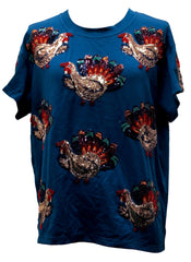 QUEEN OF SPARKLES Sequin ALLOVER TURKEY Tee Top