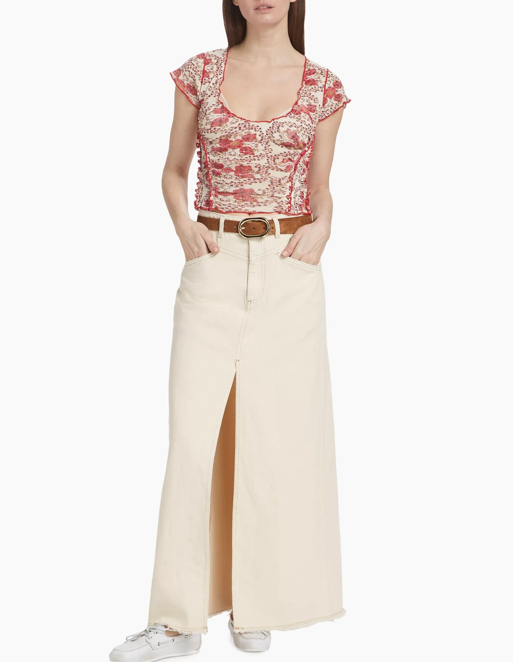 FREE PEOPLE Denim COME AS YOU ARE Maxi Skirt