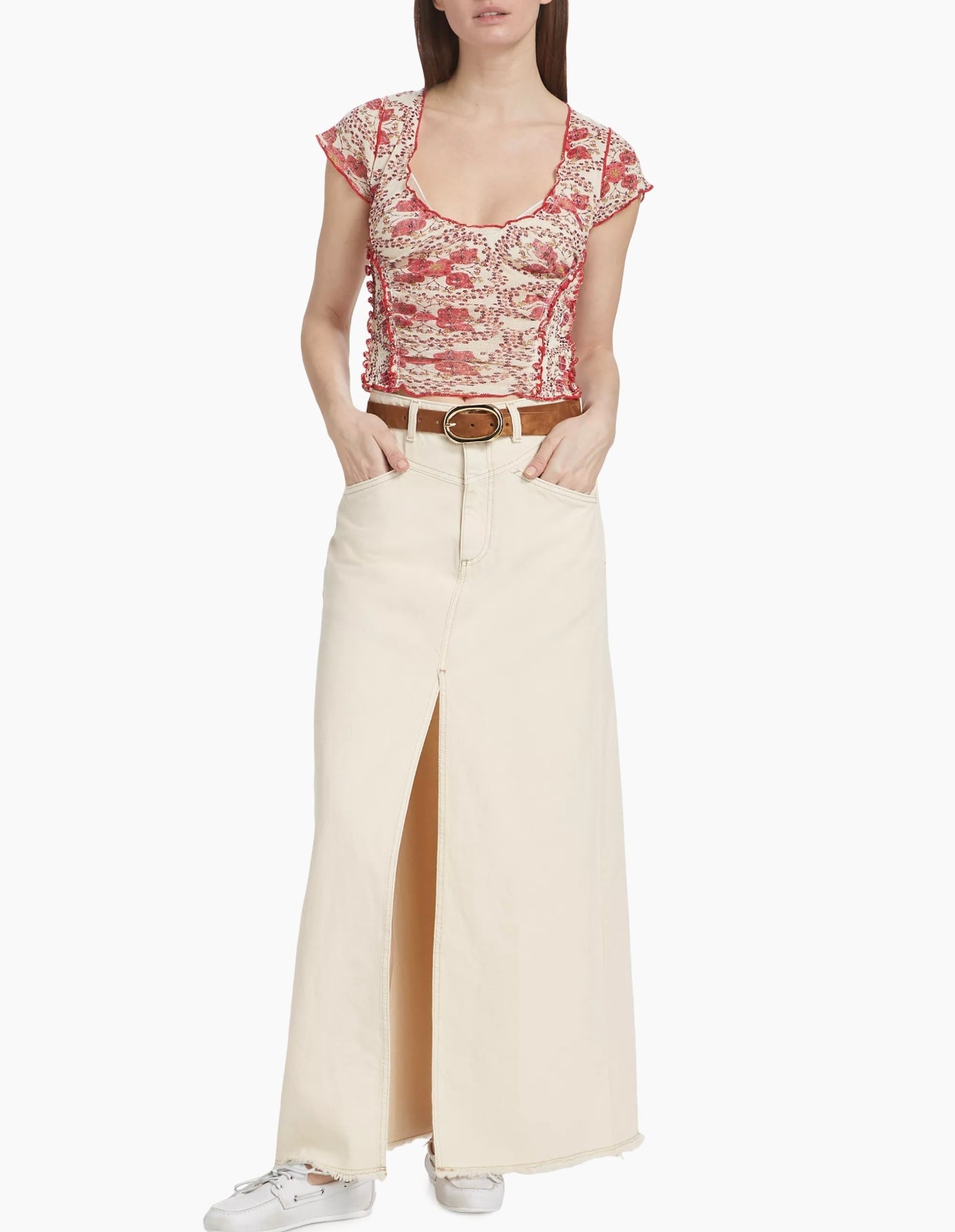 FREE PEOPLE Denim COME AS YOU ARE Maxi Skirt
