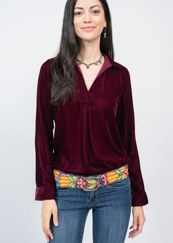 IVY JANE Velvet ANNA V-Neck Collared Top