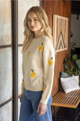 MAIN SQUEEZE Lemon Embroider Sweater Top