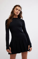 FREE PEOPLE RibKnit EMMY MockNeck PleatSkirt Dress