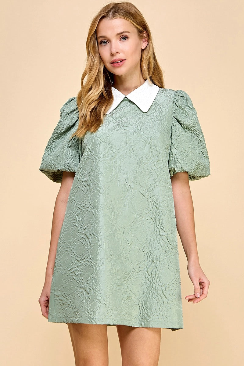 STRIDE Jaquard PuffSleeve Collared Dress